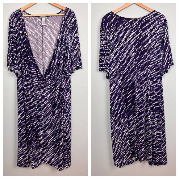 Catherines Women's 3X Plus‎ Purple Geometric Faux Wrap Dress Party Cocktail Knit - Picture 9 of 9